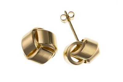 Yellow Gold Knot Stud Earrings Solid 9 Carat Studs 9mm British Made