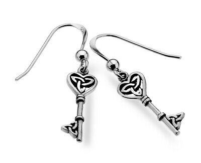 Celtic Heart Key Earrings Drop Sterling Silver 925 Hallmarked Drops