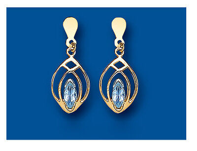 9ct Yellow Gold Blue Topaz Drop Earrings Marquise Hallmark November Birthstone
