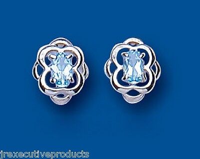 Oval Blue Topaz Earrings Sterling Silver Studs 925 Hallmark Real Stone Stud
