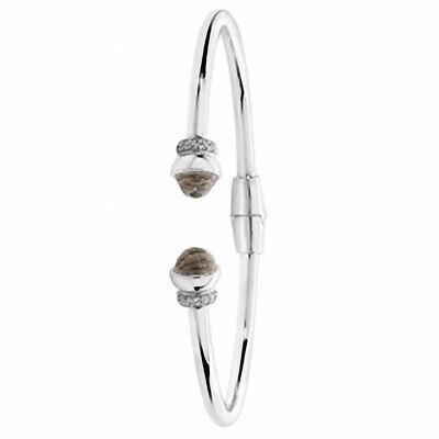 Solid Silver Torque Bangle White Crystal Ladies Hinged Bracelet Rhodium Plated
