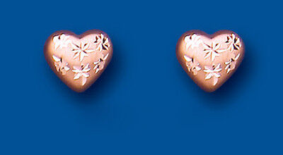 Rose Gold Heart Stud Earrings 9 Carat Diamond Cut Studs British Made