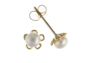 9ct Gold Pearl Flower Earrings Freshwater Floral Wedding Bridal Hallmarked