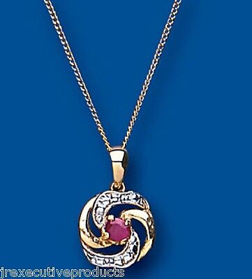Yellow Gold Ruby Pendant Ladies Necklace Hallmarked 18" Chain British Made