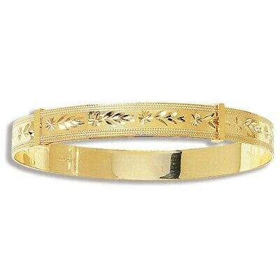 Ladies Yellow Gold Bangle Diamond Cut Expandable British Made Hallmark Bracelet