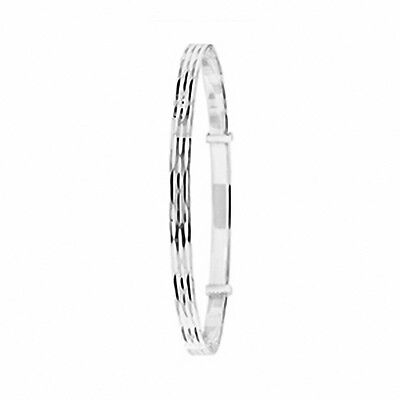 Sterling Silver Ladies Round Diamond Cut Expandable Bangle