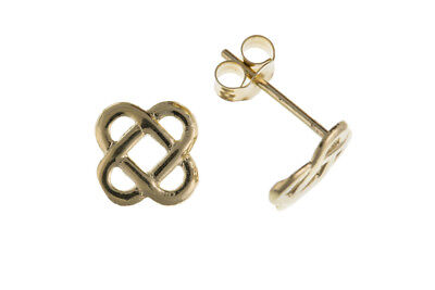 Yellow Gold Celtic Earrings Square Stud Solid 9 Carat Studs British Made