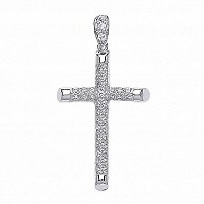 Sterling Silver Pave Gemstone Cross Pendant Hallmarked 48 x 25mm