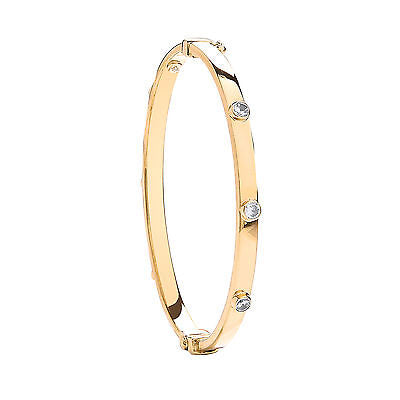 Yellow Gold Baby Bangle Cubic Zirconia Hinged Hallmarked Christening Gift