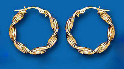 Hoop Earrings Yellow Gold Hoops Creole Twist Design 20mm Hallmarked