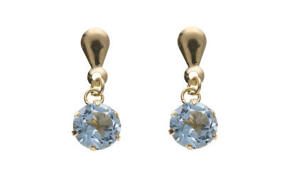 9ct Yellow Gold Blue Topaz Drop Earrings Drops Hallmark November Birthstone