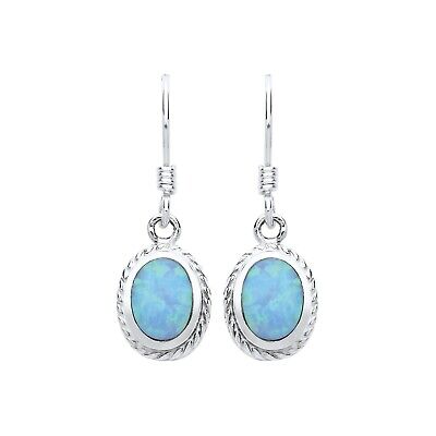 Blue Opal Drop Earrings Sterling Silver Oval Drops 925 Hallmark British Made
