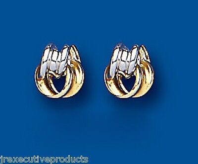 Multi Tone Gold Knot Stud Earrings 7mm 9 Carat Yellow and White Studs British