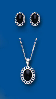 Onyx Pendant and Earrings Set Solid Silver Jewellery Set