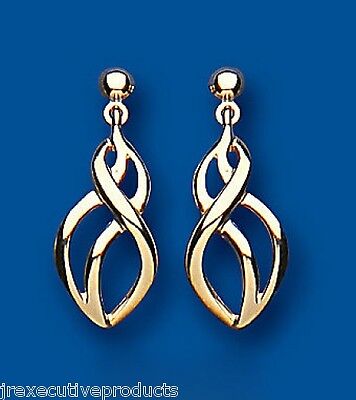 Plain Twist Drop Earrings 9ct Yellow Gold Drops Dangly Hallmarked