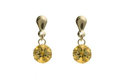 9ct Yellow Gold Citrine Drop Earrings Hallmarked November Birthstone