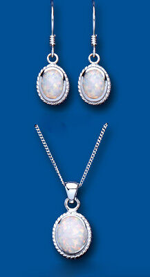 Solitaire Opal Pendant and Earrings Set Solid Sterling Silver Oval