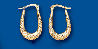 Oval Hoop Earrings Yellow Gold Fancy Creole Hoops 14 x 23mm Hallmarked