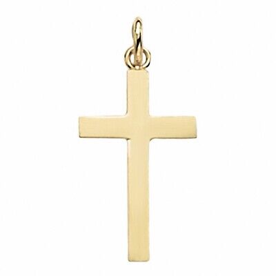 Yellow Gold Cross Pendant Plain Flat Design Hallmarked British Made 30 x 14mm