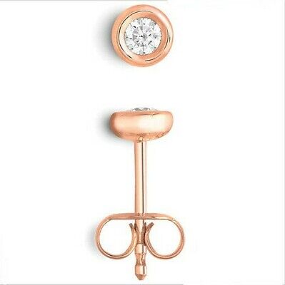 18ct Rose Gold Diamond Solitaire Earrings Rub Over Smooth Setting