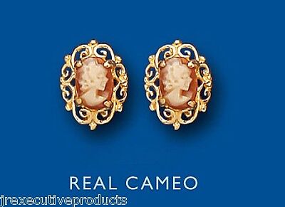 9ct Gold Cameo Stud Earrings Solid Yellow Gold Oval Studs Hallmark British Made