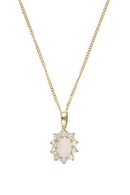 Yellow Gold Opal Pendant Cluster Necklace Hallmarked 18" Chain British Made