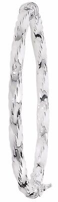 Ladies Oval Diamond Cut Twist Bangle Sterling Silver Hallmarked