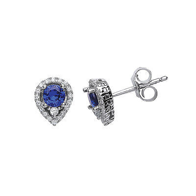 Solid Silver Sapphire Earrings Studs Platinum Plated Stud 925 Hallmark