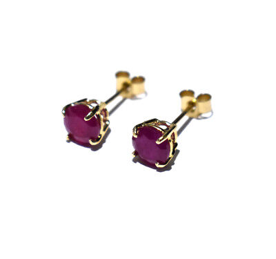 9ct Gold Ruby Earrings 5mm Round Stud Solitaire July Birthstone Hallmarked