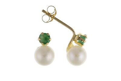 9ct Gold Pearl and Emerald Earrings Freshwater Studs Bridal Wedding Hallmarked