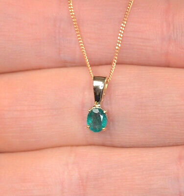 Emerald Pendant and Earrings Set Classic Solitaire 9ct Yellow Gold Hallmarked