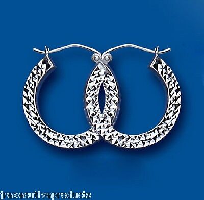Silver Hoop Creole Earrings 20mm Diameter Diamond Cut 925 Hallmark