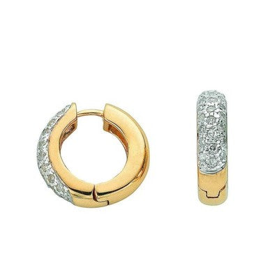 Real Diamond Huggie Hoop Earrings 9ct Yellow Gold 14.5mm Diameter 0.25ctw Pave