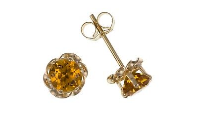 9ct Gold Citrine Stud Earrings 6mm Solitaire Yellow Gold November Birthstone