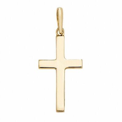 Yellow Gold Cross Pendant Plain Flat Design Hallmarked British Made 32 x 14mm