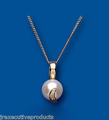 Classic Freshwater Pearl Pendant Yellow Gold 18" Chain Hallmarked British Made