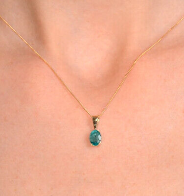 Emerald Pendant and Earrings Set Oval Solitaire 9ct Yellow Gold Hallmarked