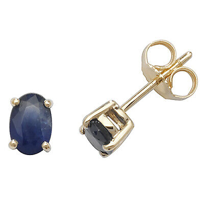 Sapphire Pendant and Earrings Set Oval Solitaire 9ct Yellow Gold Hallmarked