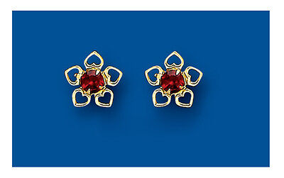 9ct Gold Garnet Flower Earrings Flowers Hearts Yellow Gold January Birthstone