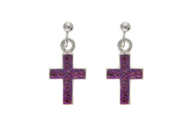 Tanzanite Crystal Cross Earrings Sterling Silver Drop 925 Hallmark Drop Dangly