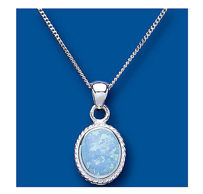 Blue Opal Pendant Sterling Silver 925 Hallmark British Made 18" Chain