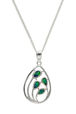 Green Opal Pendant Sterling Silver 18" Chain 925 Hallmark British Made