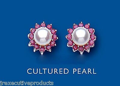Ruby Earrings Pearl Stud Sterling Silver Studs Freshwater Pearl Natural Ruby