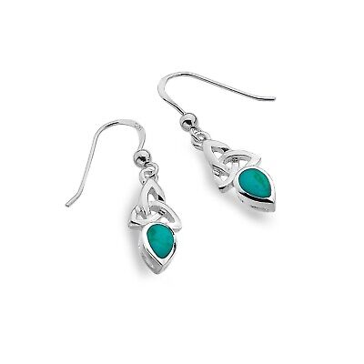 Turquoise Celtic Trinity Drop Earrings Solid Sterling Silver 925 Stamp