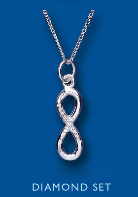 Real Diamond Infinity Pendant and Earrings Sterling Silver 925 Hallmark 16 - 18"