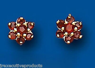 9ct Gold Garnet Earrings Yellow Gold Cluster January Birthstone Hallmark