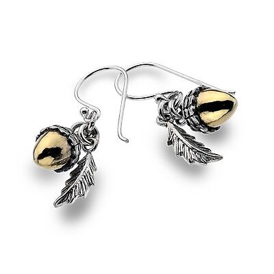 Fallen Acorn Earrings Sterling Silver 925 Hallmarked Gold Detail Drops