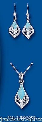 Turquoise Pendant and Earrings Set Solid Silver