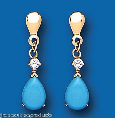 Turquoise Earrings Yellow Gold Drops Solid 9 Carat Drop Ears
