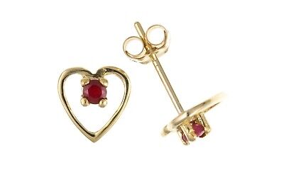 9ct Gold Ruby Heart Stud Earrings Yellow Gold July Birthstone Hallmark